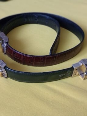 Brighton brand reversible leather belt, in a  crocodile-embossed design in black